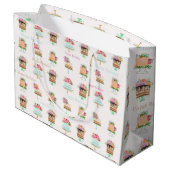 水彩水彩フローラケーキ誕生日 ラージペーパーバッグ (裏面アングル)