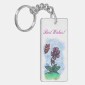 水彩水彩画の花と蝶 キーホルダー (正面左)
