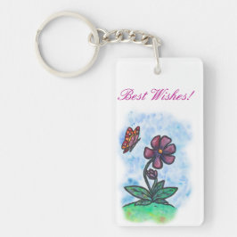 水彩水彩画の花と蝶 キーホルダー