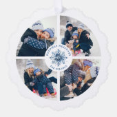 水彩水晶ブルースノーフレーク4フォトコラージュ オーナメントカード (正面)