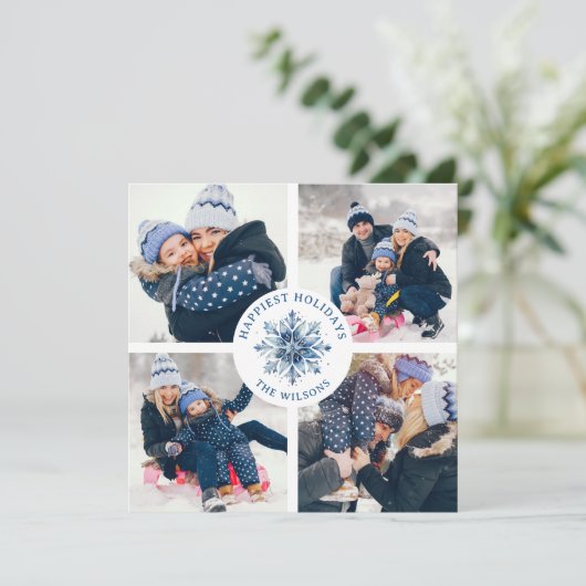 水彩水晶ブルースノーフレーク4フォトコラージュ シーズンカード (スタンド正面)