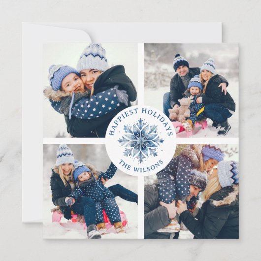 水彩水晶ブルースノーフレーク4フォトコラージュ シーズンカード (正面)