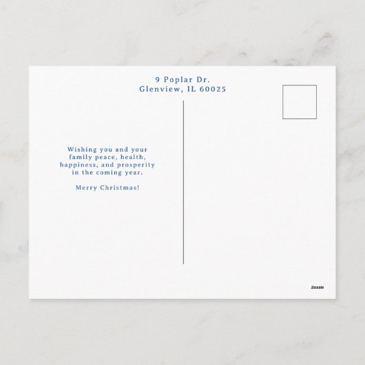 水彩水晶ブルースノーフレーク4フォトコラージュ シーズンポストカード (裏面)