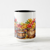 水彩水樽オレンジ色の黄色い花 マグカップ (中央)