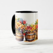 水彩水樽オレンジ色の黄色い花 マグカップ (正面左)