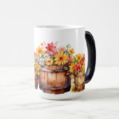 水彩水樽オレンジ色の黄色い花 モーフィングマグカップ (正面右)