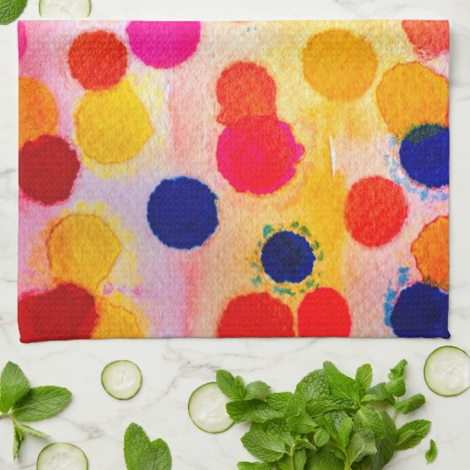 水彩水玉模様かわいい円 キッチンタオル (折り畳み)