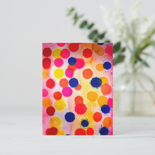 水彩水玉模様かわいい円 ポストカード (スタンド正面)