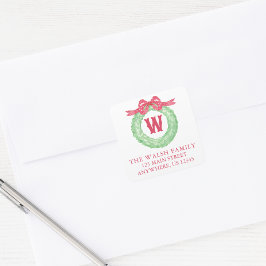 水彩水玉模様ボウモノグラムリースアドレス スクエアシール