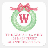 水彩水玉模様ボウモノグラムリースアドレス スクエアシール (正面)