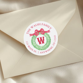 水彩水玉模様ボウモノグラムリースアドレス ラウンドシール