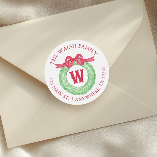 水彩水玉模様ボウモノグラムリースアドレス ラウンドシール