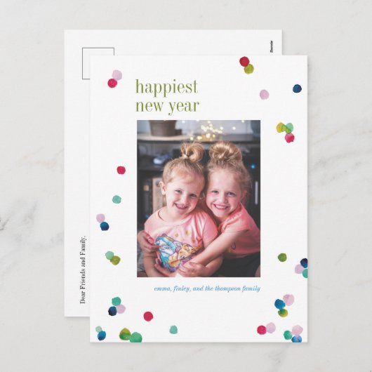 水彩水玉模様ポムスニューイヤーフォトポストカード シーズンポストカード (正面/裏面)