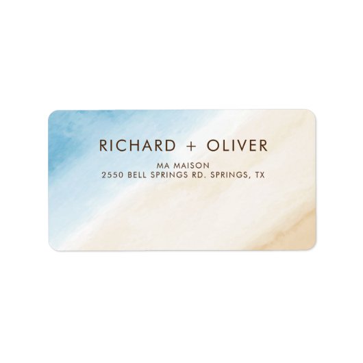 水彩水色アクアブルー結婚オンザシー ラベル (正面)