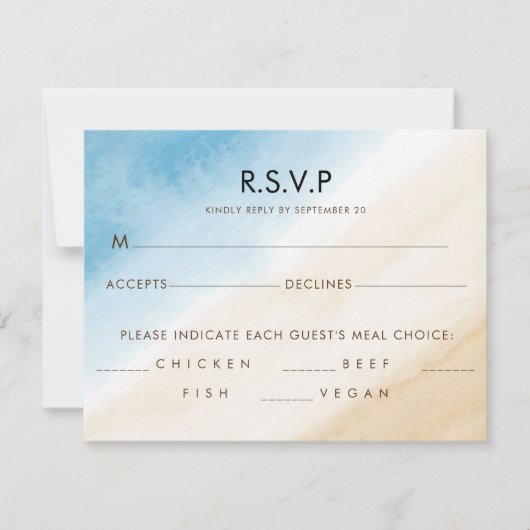 水彩水色アクアブルー結婚オンザシー 出欠カード (正面)