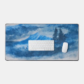水彩氷の山の風景絵画の デスクマット (キーボード&マウス)