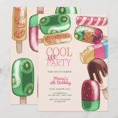 水彩氷クール氷柱パーティー誕生日 招待状 (正面/裏面)