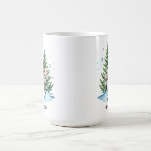 水彩氷スケートで滑るペンギンパーソナライズされた コーヒーマグカップ (中央)