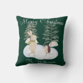 水彩氷スケートで滑る森林動物オングリーン クッション (裏面)