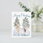 水彩氷スケートで滑る森林動物 ポストカード (スタンド正面)