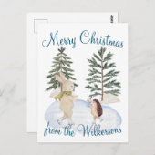 水彩氷スケートで滑る森林動物 ポストカード (正面/裏面)