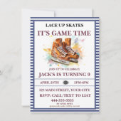 水彩氷パーソナライズされたホッケー誕生日テーマ 招待状 (正面)