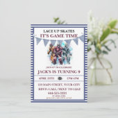 水彩氷パーソナライズされたホッケー誕生日テーマ 招待状 (スタンド正面)