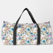 水彩氷ブルーピンクフローラバラ大 ダッフルバッグ (正面)