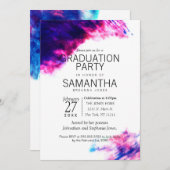 水彩汚モダン染み卒業パーティー招待状 招待状 (正面/裏面)