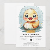 水彩池塘鸭子生日 招待状 (正面/裏面)