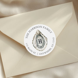 水彩沿岸オイスターモノグラムアドレス ラウンドシール