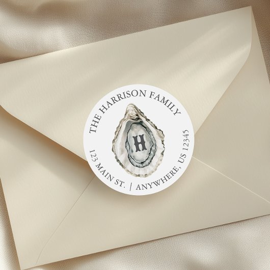 水彩沿岸オイスターモノグラムアドレス ラウンドシール