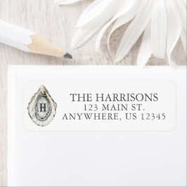 水彩沿岸オイスターモノグラムアドレス ラベル