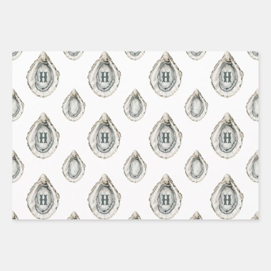 水彩沿岸カキのモノグラム ラッピングペーパーシート (正面)