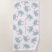 水彩沿岸カニ ビーチタオル (正面)