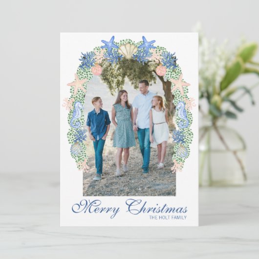 水彩沿岸クリスマスガーランド写真 シーズンカード (スタンド正面)