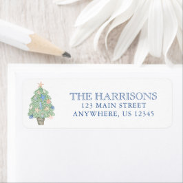 水彩沿岸クリスマスツリーアドレス ラベル