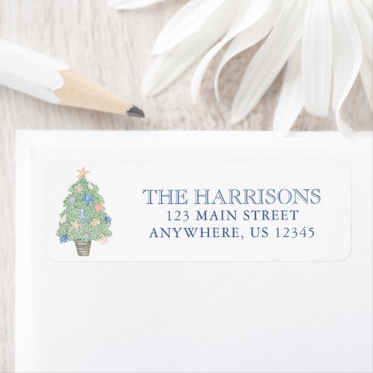 水彩沿岸クリスマスツリーアドレス ラベル (インサイチュ)