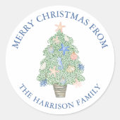 水彩沿岸クリスマスツリーギフト ラウンドシール (正面)