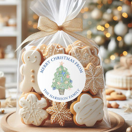 水彩沿岸クリスマスツリーギフト ラウンドシール