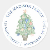 水彩沿岸クリスマスツリー差出人住所 ラウンドシール (正面)