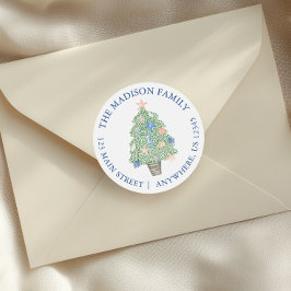 水彩沿岸クリスマスツリー差出人住所 ラウンドシール