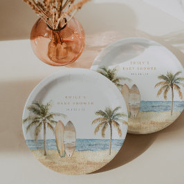水彩沿岸サーフベビーシャワー ペーパープレート