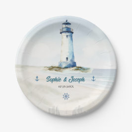 水彩沿岸ニューイングランド結婚ズ ペーパープレート