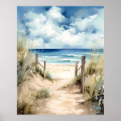 水彩沿岸ビーチイラストレーションウォールアート ポスター (正面)
