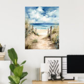 水彩沿岸ビーチイラストレーションウォールアート ポスター (ホームオフィス)