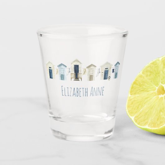 水彩沿岸ビーチハッツパーソナライズされた ショットグラス (正面)
