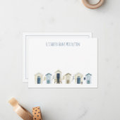 水彩沿岸ビーチハッツパーソナライズされた ノートカード (正面/裏面インサイチュ)