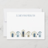 水彩沿岸ビーチハッツパーソナライズされた ノートカード (正面)