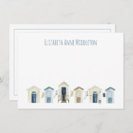 水彩沿岸ビーチハッツパーソナライズされた ノートカード